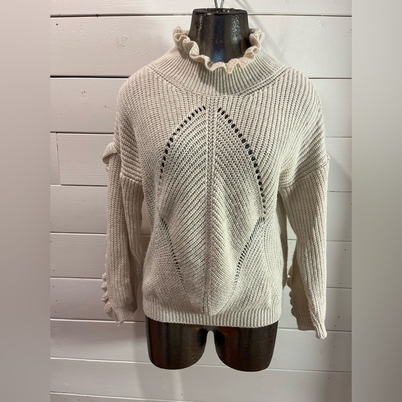📍RINASCIMENTO Ivory Ruffled Knit Sweater – Romantic Texture size S/M - Picture 13 of 15